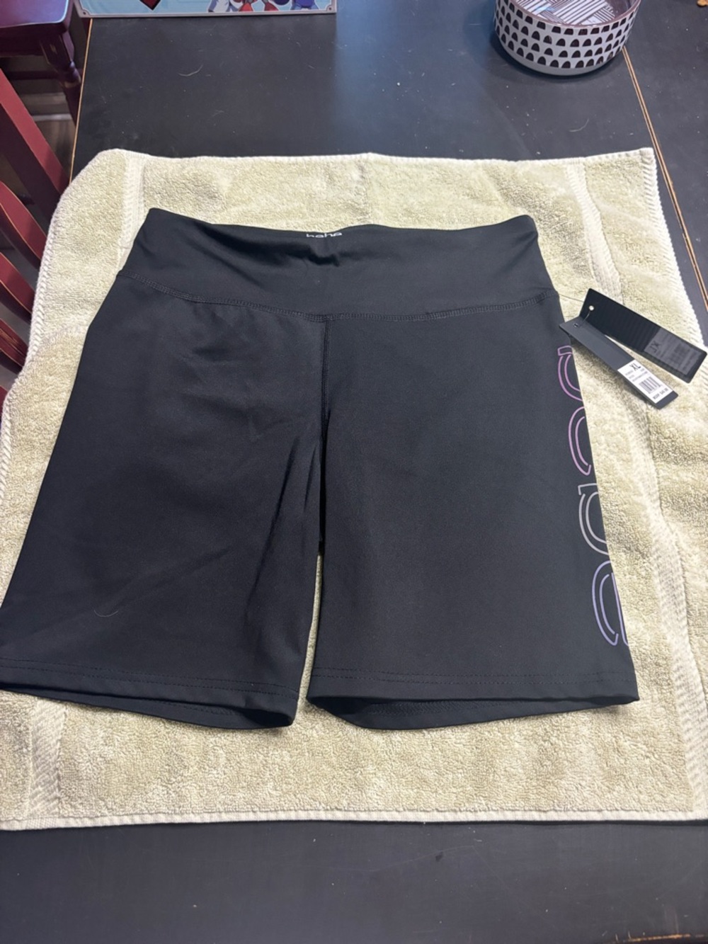 bebe Black Bike Shorts with Subtle Multicolor Side Logo